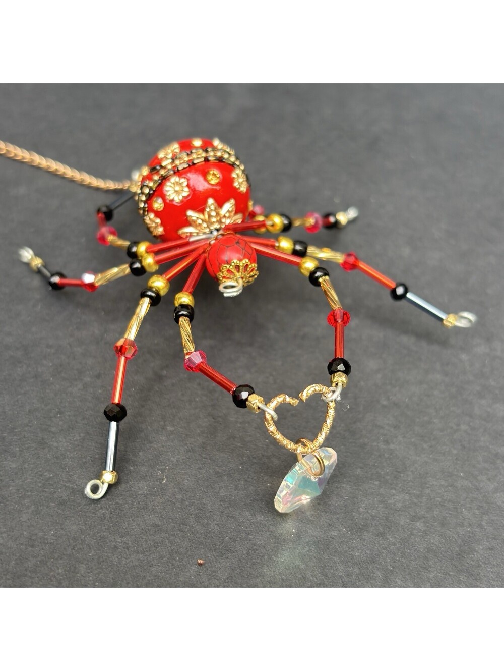 Gothic Red Spider with Heart 4” Beaded Suncatcher Decor VIDEO